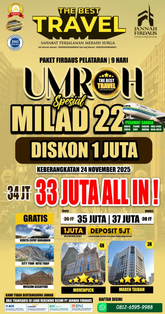 Umroh Promo 9 Hari Paket Firdaus Bintang 5