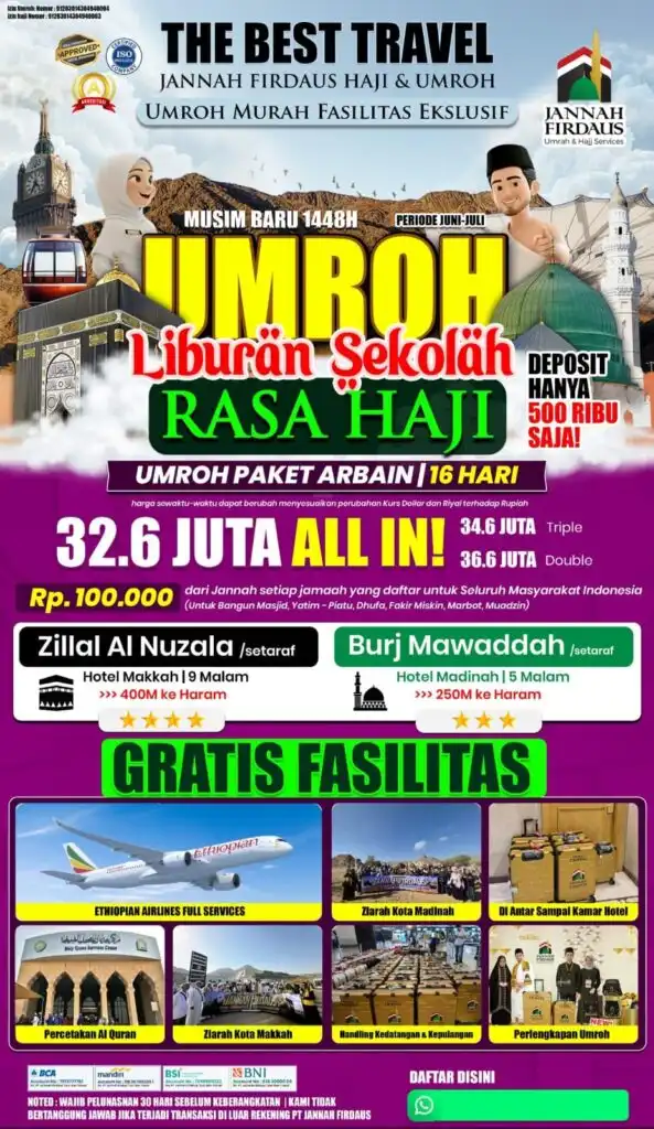 umroh 16 hari - paket arbain liburan sekolah